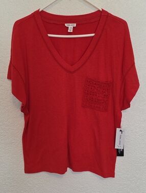 NWT Tribal Jeans Adorable Red Cotton/Linen Blend Top, Size M